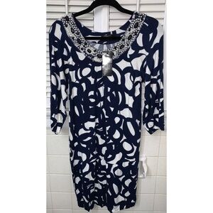 BCBG Max Aztria Triellis Navy White Dress